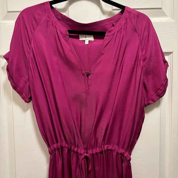 Magenta beautiful midi dress, drawstring waist and pockets. - Picture 3 of 4